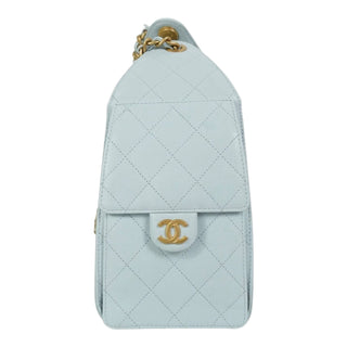 Chanel 25 Small Light Blue Quilted Caviar Leather Drawstring Bag Aged Gold Hardware 2025