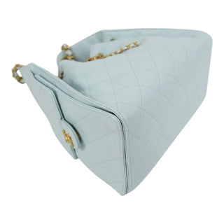 Chanel 25 Small Light Blue Quilted Caviar Leather Drawstring Bag Aged Gold Hardware 2025