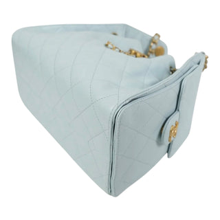 Chanel 25 Small Light Blue Quilted Caviar Leather Drawstring Bag Aged Gold Hardware 2025