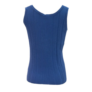 Chanel Cobalt Blue Ribbed Sleeveless Knit Top With CC Buttons IT 40