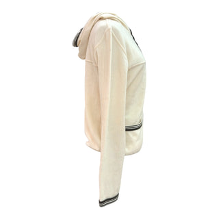 Chanel Ivory Cashmere Hooded Zip-Up Cardigan With Striped Trim FR 38