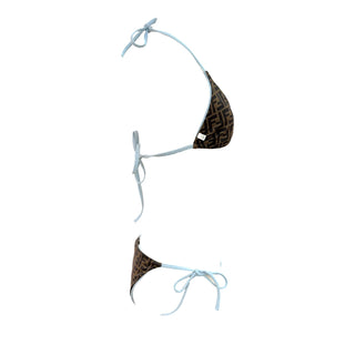 Fendi Reversible FF Logo Jacquard Triangle Bikini Set Brown Black Sky Blue IT 42