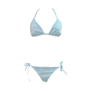 Fendi Reversible FF Logo Jacquard Triangle Bikini Set Brown Black Sky Blue IT 42