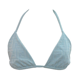 Fendi Reversible FF Logo Jacquard Triangle Bikini Set Brown Black Sky Blue IT 42