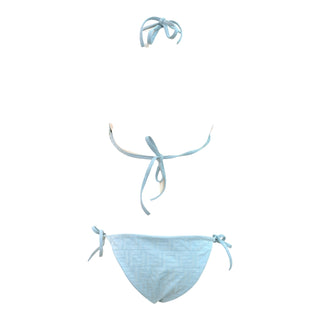 Fendi Reversible FF Logo Jacquard Triangle Bikini Set Brown Black Sky Blue IT 42