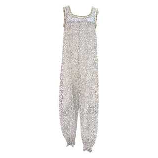 Chanel White Floral Print Chain Trim Cotton Blend Sleeveless Jumpsuit Pantsuit