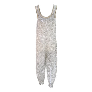 Chanel White Floral Print Chain Trim Cotton Blend Sleeveless Jumpsuit Pantsuit