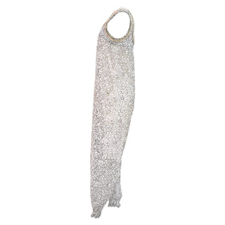 Chanel White Floral Print Chain Trim Cotton Blend Sleeveless Jumpsuit Pantsuit