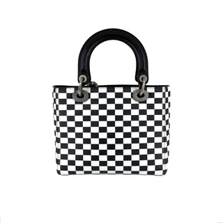 Christian Dior Black & White Checkered Calfskin Medium Lady Dior Bag