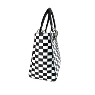 Christian Dior Black & White Checkered Calfskin Medium Lady Dior Bag