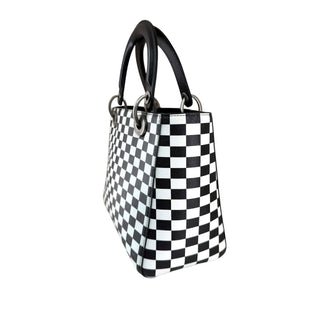 Christian Dior Black & White Checkered Calfskin Medium Lady Dior Bag
