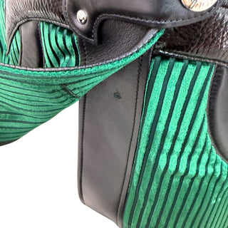 Louis Vuitton Green Striped Velvet & Leather Belted Blazer Size FR 36