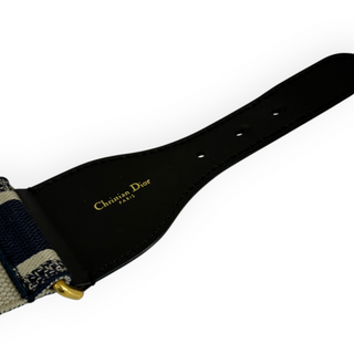 Christian Dior Navy Blue & Beige Embroidered Canvas CD Buckle Belt