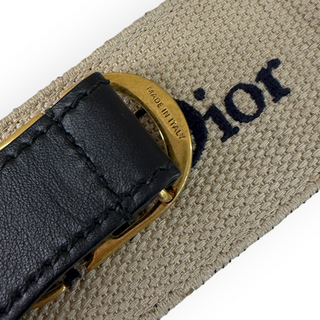 Christian Dior Navy Blue & Beige Embroidered Canvas CD Buckle Belt