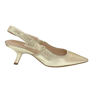 Christian Dior Gold J'Adior Crystal Bow Slingback Pointed-Toe Pumps
