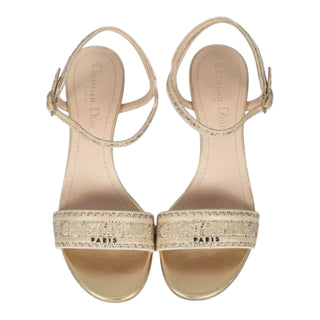 Christian Dior Gold J'Adior Crystal Embellished Slingback Kitten Heel Sandals