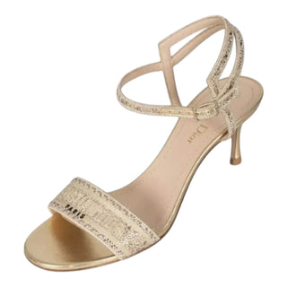 Christian Dior Gold J'Adior Crystal Embellished Slingback Kitten Heel Sandals