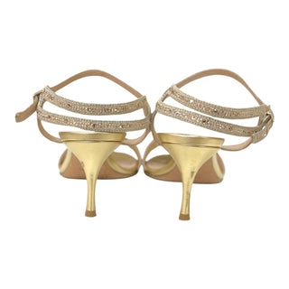 Christian Dior Gold J'Adior Crystal Embellished Slingback Kitten Heel Sandals
