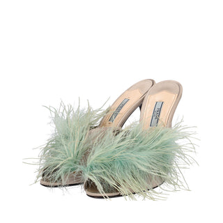 Prada Feather-Trimmed Satin Mules