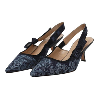 Christian Dior Blue Toile de Jouy Bow Slingback Pointed-Toe Pumps