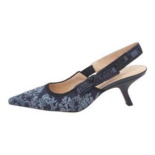 Christian Dior Blue Toile de Jouy Bow Slingback Pointed-Toe Pumps
