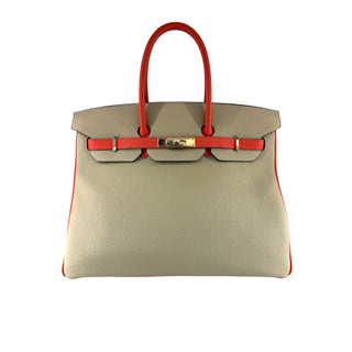Hermès Birkin 35 Two-Tone Grey Beige & Orange Togo Leather Gold Hardware