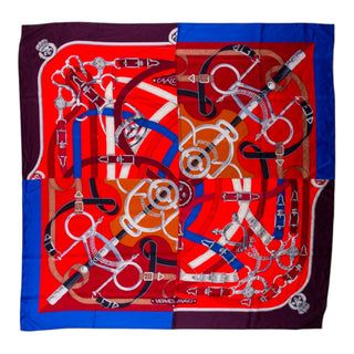 Hermès Multicolour Equestrian Patchwork Silk Carré Scarf 90cm