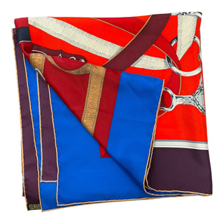 Hermès Multicolour Equestrian Patchwork Silk Carré Scarf 90cm