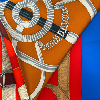 Hermès Multicolour Equestrian Patchwork Silk Carré Scarf 90cm