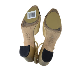 Chanel Beige Leather & Black Grosgrain Cap-Toe Slingback Pumps