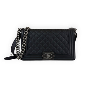 Chanel Black Quilted Lambskin Leather Boy Old Medium Bag Ruthenium Hardware