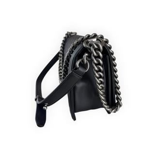 Chanel Black Quilted Lambskin Leather Boy Old Medium Bag Ruthenium Hardware