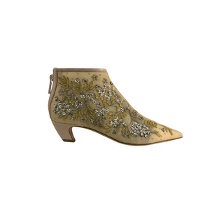 Christian Dior Beige Dioreve Embellished Tulle & Leather Comma Heel Ankle Boots