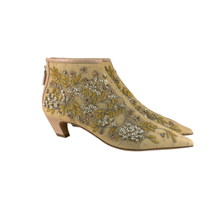 Christian Dior Beige Dioreve Embellished Tulle & Leather Comma Heel Ankle Boots