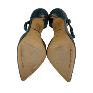 Dolce & Gabbana Blue Velvet Crystal Embellished T-Strap Pumps