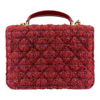Chanel Red Tweed Top Handle Flap Bag With Chain Strap Gold Hardware