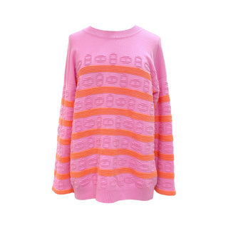 Hermès Pink & Coral Orange H Lift Intarsia Cashmere Sweater