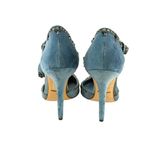 Dolce & Gabbana Blue Velvet Crystal Embellished T-Strap Pumps