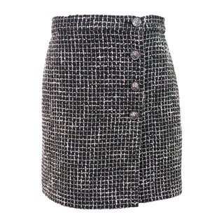 Chanel Black, Pink & Silver Tweed Wrap Mini Skirt