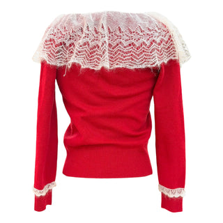 Louis Vuitton Red & Ivory Lace Trim Mohair Blend Cardigan