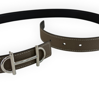 Hermès Etoupe Epsom Leather Reversible H Buckle Belt Palladium Hardware