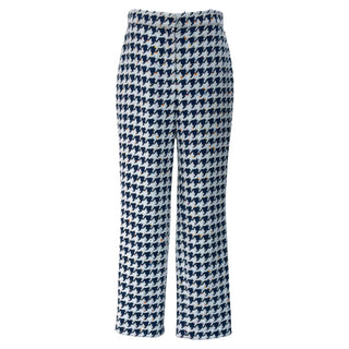 Chanel Navy Blue & Ivory Houndstooth Tweed Trouser Suit