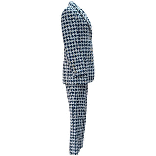 Chanel Navy Blue & Ivory Houndstooth Tweed Trouser Suit