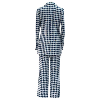 Chanel Navy Blue & Ivory Houndstooth Tweed Trouser Suit