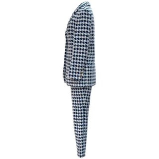 Chanel Navy Blue & Ivory Houndstooth Tweed Trouser Suit
