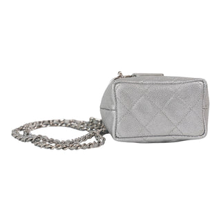 Chanel Trendy CC Mini Vanity Top Handle Bag in Metallic Silver Caviar Leather