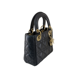 Christian Dior Black Cannage Quilted Leather Mini Lady Dior Bag Gold Hardware