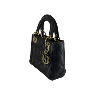 Christian Dior Black Cannage Quilted Leather Mini Lady Dior Bag Gold Hardware