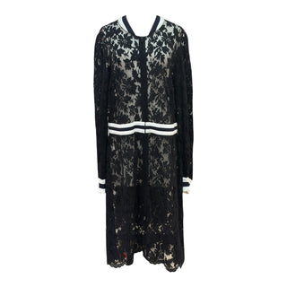 Chanel Black Lace Longline Zip-Up Coat Dress with Contrast Trim