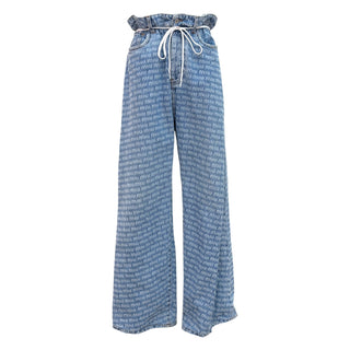 Miu Miu Logo Denim Paperbag Wide-Leg Jeans